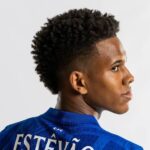 Estevao pictured in Chelsea jersey