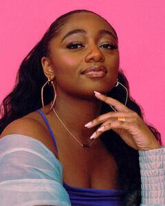 American singer Samara Joy colorful portrait